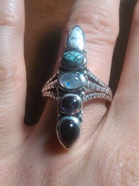 Artisan Crafted Premium White Buffalo Multi Gemstone Sterling Silver Ring Size 7